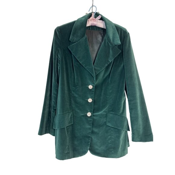 Vintage Prestige Of Boston Green Velvet Blazer Size 16 With Silver Buttons - Picture 1 of 12